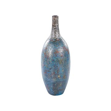 Decorative Vase Blue Terracotta 60 Cm Handmade Painted Retro Vintage-inspired Design Beliani