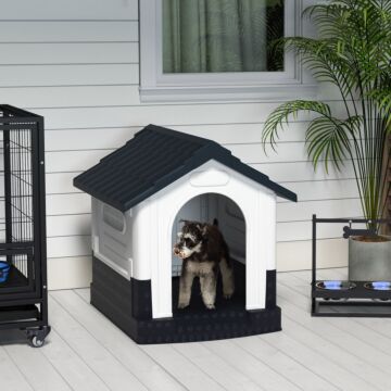 Pawhut Plastic Dog Kennel With Windows, For Garden Patio, Miniature And Small Dogs, 80 X 69 X 76cm - Grey