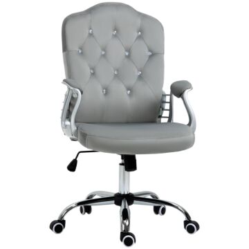 Vinsetto Velvet-feel Work Chair, With Diamante Back - Grey