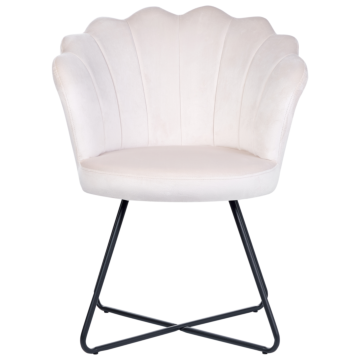 Armless Chair Beige Velvet Upholstery Shell Back Vintage Classic Design Black Metal Frame Beliani
