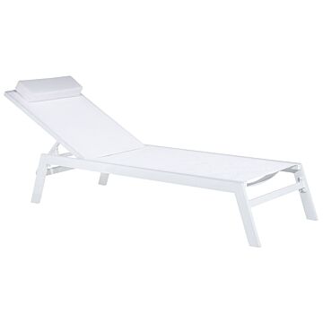Garden Outdoor Lounger White Textile Seat Aluminium Frame Headrest Cushion Adjustable Reclining Backrest Beliani