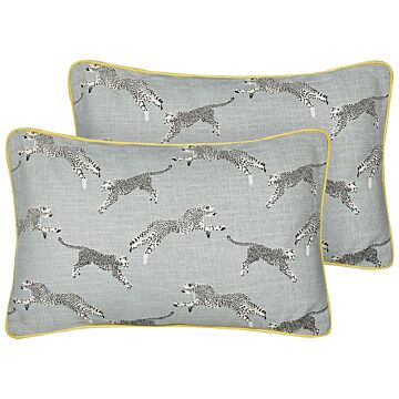Set Of 2 Scatter Cushions Grey Cotton 30 X 50 Cm Cheetah Motif Printed Pattern Beliani