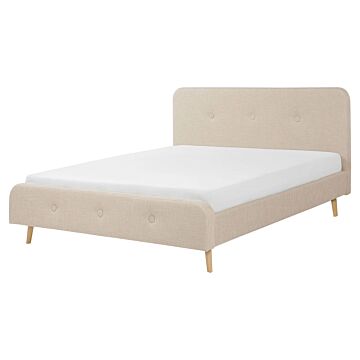 Slatted Bed Frame Beige Polyester Fabric Upholstered Wooden Legs 5ft3 Eu King Size Modern Design Beliani