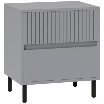 Homcom Simple Line Indented Two-drawer Bedside Table - Grey