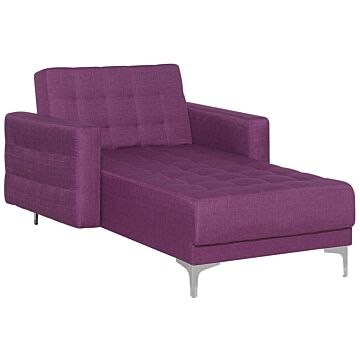 Chaise Lounge Purple Tufted Fabric Modern Living Room Reclining Day Bed Silver Legs Track Arms Beliani