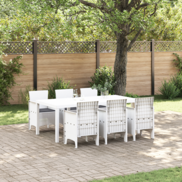 Vidaxl 7 Piece Garden Dining Set With Cushions White Poly Rattan