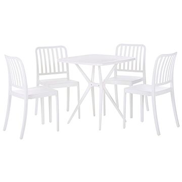 Garden Dining Set White Plastic 4 Seater Square Table Stackable Chairs Weatherproof Beliani