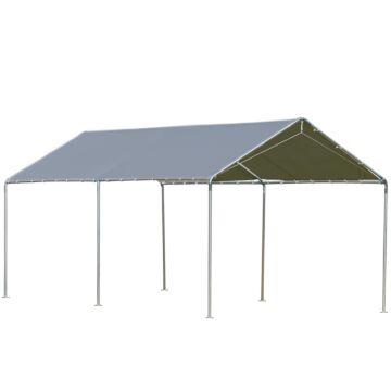 Outsunny 3 X 6m Heavy Duty Carport Garage Car Shelter Galvanized Steel Outdoor Open Canopy Tent Water Uv Resistant Waterproof, Grey