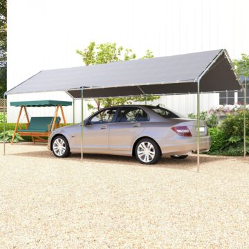 Outsunny 3 X 6m Heavy Duty Carport Garage Car Shelter Galvanized Steel Outdoor Open Canopy Tent Water Uv Resistant Waterproof, Grey