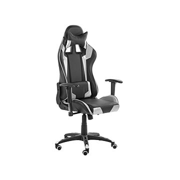 Gaming Chair Black And Silver Pu Leather Swivel Adjustable Height Beliani