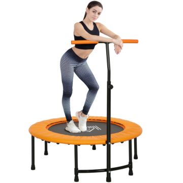 Homcom 40" Fitness Trampoline With Adjustable Handle, Rebounder Trampoline Mini Jumper For Indoor Exercise Workout, Support Up To 100kg, Orange