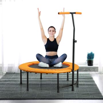 Homcom 40" Fitness Trampoline With Adjustable Handle, Rebounder Trampoline Mini Jumper For Indoor Exercise Workout, Support Up To 100kg, Orange