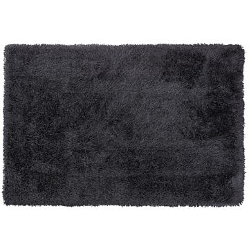 Shaggy Area Rug High-pile Carpet Solid Black Polyester Rectangular 200 X 300 Cm Beliani