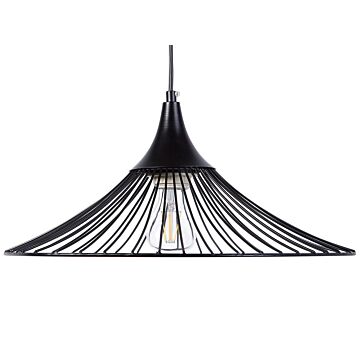 Hanging Light Pendant Lamp Black Wire Open Shade Metal Industrial Design Beliani
