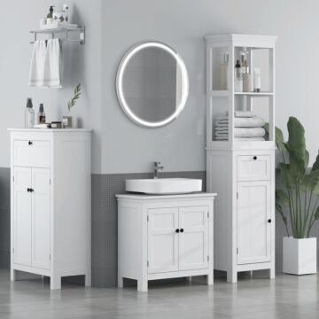 Homcom Tall Bathroom Cabinet, Slim Bathroom Storage Cabinet With 2 Open Shelves, Soft Close Door And Drawer, Adjustable Shelf, Narrow Cupboard Storage Unit, White