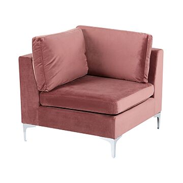 1-seat Corner Section Pink Velvet Sofa Module Silver Metal Legs Glamour Style Beliani