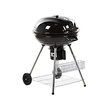 Kettle Charcoal Bbq Grill Black Steel With Lid Wheeled Cooking Grate Shelf Thermometer Beliani