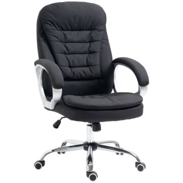 Vinsetto Ergonomic Office Chair Task Chair For Home With Arm, Swivel Wheels, Linen Fabric, Black