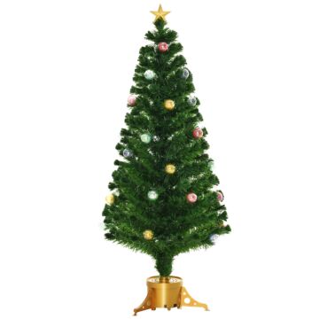 Homcom 5ft Pre-lit Artificial Christmas Tree Fiber Optic With Golden Stand Green