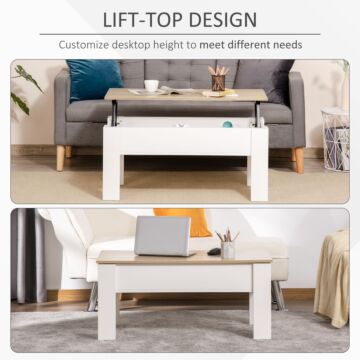 Homcom Lift Top Coffee Table With Hidden Storage Compartment, Lift Tabletop Pop-up Center Table For