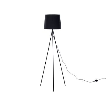Floor Lamp Black Metal 149 Cm Tripod Polycotton Drum Shade Modern Design Beliani