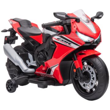 Homcom Electric Ride On Motorcycle With Headlights Music, 6v Battery Powered Kids Motorcycle Vehicle With Training Wheels, Outdoor Play Toy Red