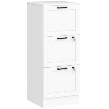 Homcom 3 Drawer Filing Cabinet With Lock, Office Storage Cabinet With Adjustable Hanging Bars For A4 Letter Size Files, White