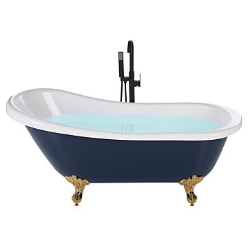 Bath Blue And Gold Sanitary Acrylic 150 X 77 Cm Freestanding Clawfoot Tub Traditional Retro Design Beliani