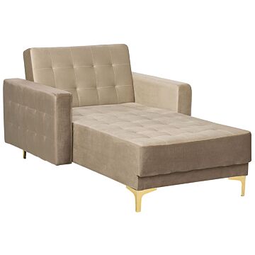Chaise Lounge Sand Beige Velvet Tufted Fabric Modern Living Room Reclining Day Bed Gold Legs Track Arms Beliani