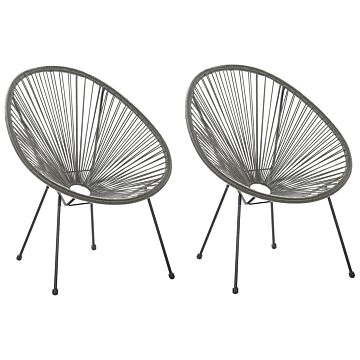 Set Of 2 Garden Chairs Dark Grey Pe Rattan Papasan Modern Beliani