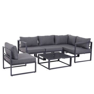 Outsunny 6pcs Outdoor Sectional Sofa Set Conversation Aluminum Frame W/ Cushion
