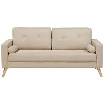Fabric Sofa Beige Fabric Upholstery 2 Seater Button Tufted With Two Bolsters Beliani