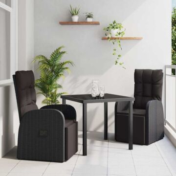 Vidaxl 3 Piece Garden Dining Set With Cushions Black Poly Rattan