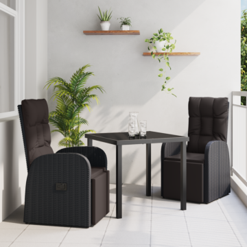 Vidaxl 3 Piece Garden Dining Set With Cushions Black Poly Rattan