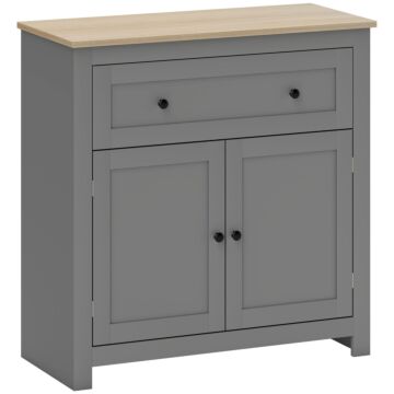 Homcom Sideboard Storage Cabinet, Morden Kitchen Cupboard With Adjustable Shelf, Drawer And Double Doors, Sideboard For Living Room, Dining Room, Hallway, Grey