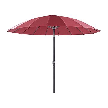 Market Garden Parasol Dark Red Fabric Aluminium Pole ⌀ 255 Cm Modern Octagonal Outdoor Umbrella Crank Mechanism Tilting Uv Resistant Beliani