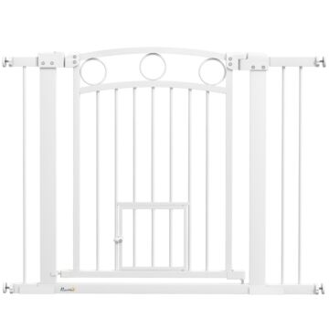 Pawhut 77cm Tall Dog Gate With Cat Door, 7cm And 14cm Extensions, For Stairs & Doorways, 76-104cm Width