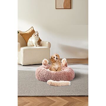 Round Plush Pet Dog Cat Calming Bed With Cute Ears 60x60cm