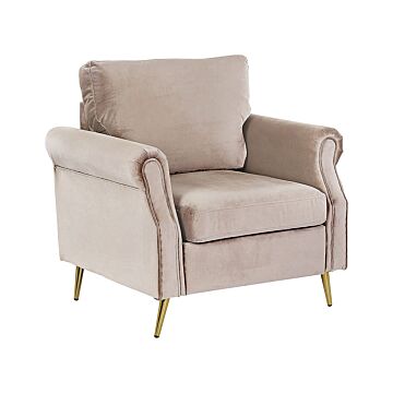 Armchair Taupe Velvet Fabric Upholstery Gold Metal Legs Removable Seat And Back Cushions Retro Glam Style Beliani
