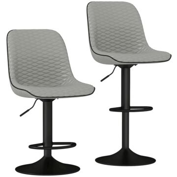 Homcom Set Of Two Faux Leather Bar Stools - Grey