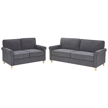 2 + 3 Seater Sofa Set Grey Velvet Fabric Wooden Frame Pocket Springs Living Room Beliani