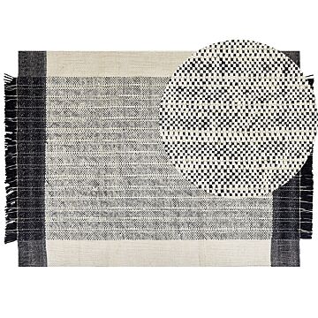 Rug White And Black Wool Cotton 160 X 230 Cm Hand Woven Flat Weave With Tassels Beliani