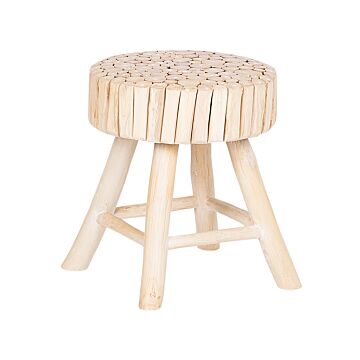Bedside Table Light Wood Teak 35 X 35 X 40 Cm Footstool Stool Rustic Modern Beliani