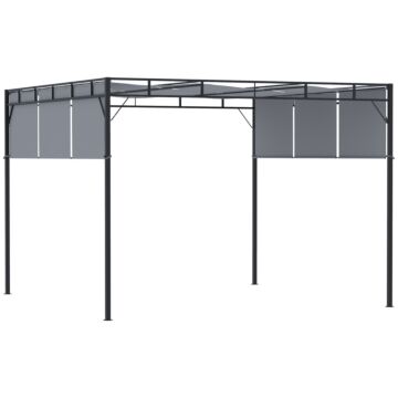 Outsunny 3 X 3(m) Steel Pergola Gazebo Garden Shelter With Retractable Roof Canopy For Outdoor, Patio, Dark Grey