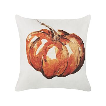 Decorative Cushion Beige Velvet 45 X 45 Cm Pumpkin Pattern Square Modern Minimalist Autumn Decor Accessories Beliani