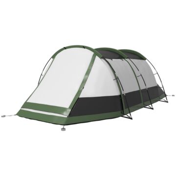 Outsunny 3-4 Man Camping Tent, Family Tunnel Tent, 2000mm Waterproof, Portable With Bag, Green
