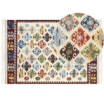 Kilim Area Rug Multicolour Wool 160 X 230 Cm Hand Woven Flat Weave Oriental Pattern With Tassels Traditional Living Room Bedroom Beliani