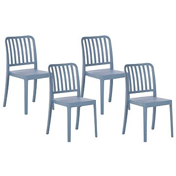 Set Of 4 Garden Chairs Blue Plastic Stackable Lightweight Indoor Outdoor Weather Resistant Beliani