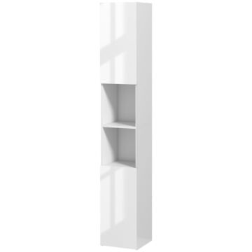 Kleankin Freestanding Bathroom Cabinet, High Gloss Storage Cabinet With Doors And Adjustable Shelves, 30 X 30 X 181.5 Cm, White