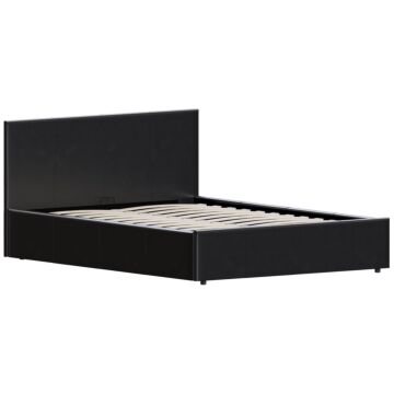 Vida Designs Lisbon Double Ottoman Faux Leather Bed, Black